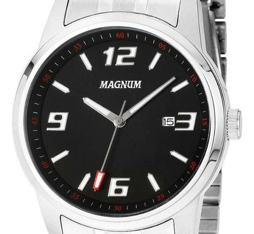 Relógio Magnum Masculino Social Prata Fundo Preto Ma32158t